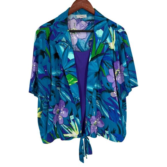 Alfred Dunner Plus Size 18W Blue Purple Floral Tropical Blouse Shirt Top Hawaii - Picture 1 of 6